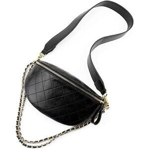 Fanny Pack Crossbody Waist Bag Women Black Luxury Belt Bum Bag Leather Shoulder